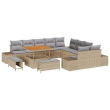 Laden Sie das Bild in den Galerie-Viewer, GFMGUEMV Gartenmöbel Set 14-Teilig Poly-Rattan Grau 110 Cm Tisch