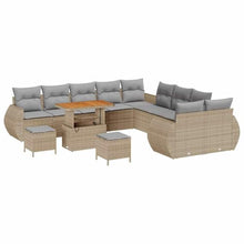 Laden Sie das Bild in den Galerie-Viewer, GFMGUEMV 13-teilig Poly-Rattan Lounge Set Beige mit Akazienholz-Tisch