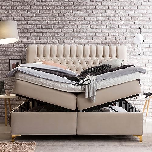 Bettco Boxspringbett Mit Bettkasten Dunkelgrau 140x200 Cm Ohne Topper