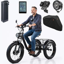 Laden Sie das Bild in den Galerie-Viewer, ZRLYbau Elektro Dreirad Für Erwachsene 24 Zoll 7 Gang Fat Tire E-Bike Grün