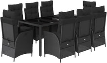 Laden Sie das Bild in den Galerie-Viewer, GFMGUEMV Poly Rattan Garten-Essgruppe 9-Tlg. Schwarz 190 cm