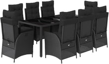 Laden Sie das Bild in den Galerie-Viewer, GFMGUEMV Poly Rattan Garten-Essgruppe 9-Tlg. Schwarz 190 cm