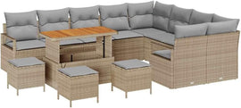 GFMGUEMV 13-Teiliges Gartensofa-Set Poly-Rattan Beige Hellgrau