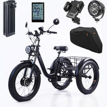 Laden Sie das Bild in den Galerie-Viewer, ZRLYbau Elektro Dreirad Für Erwachsene 24 Zoll 7 Gang Fat Tire E-Trike Mit Korb Grün