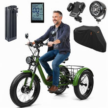 Laden Sie das Bild in den Galerie-Viewer, ZRLYbau Elektro Dreirad Für Erwachsene 24 Zoll 7 Gang Fat Tire E-Bike Grün