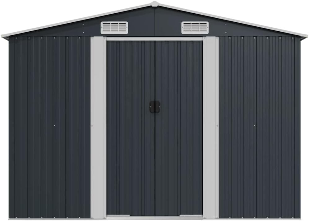 Gartenhaus Anthrazit Verzinkter Stahl 257x779x181cm Doppelschiebetür Belüftung