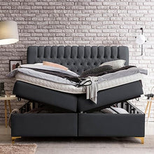 Laden Sie das Bild in den Galerie-Viewer, Bettco Boxspringbett Mit Bettkasten Dunkelgrau 140x200 Cm Ohne Topper