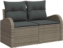 Laden Sie das Bild in den Galerie-Viewer, GFMGUEMV Modulares Rattan Sofa-Set 14-teilig Grau Mit Höhenverstellbarem Tisch