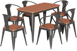 Kunststoff Holz Stapelstuhl Set 4/6 Stühle Mit Tisch Schwarz