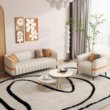Laden Sie das Bild in den Galerie-Viewer, KIBONCY Faux Leather Accent Sofa 128cm Modern Upholstered Couch Metal Legs