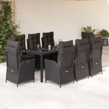 Laden Sie das Bild in den Galerie-Viewer, GFMGUEMV Poly Rattan Garten-Essgruppe 9-Tlg. Schwarz 190 cm