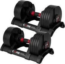 Laden Sie das Bild in den Galerie-Viewer, CORE FITNESS Verstellbares Hantel-Set 2x 22,7 Kg Schwarz