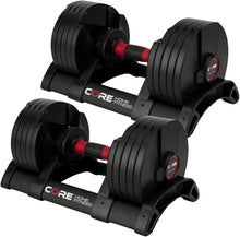 Laden Sie das Bild in den Galerie-Viewer, CORE FITNESS Verstellbares Hantel-Set 2x 22,7 Kg Schwarz