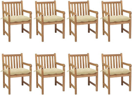HGNFREF Massivholz Gartenstühle Set 8 Stk. mit Cremeweißen Kissen 58x90x60 Cm