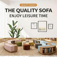 Laden Sie das Bild in den Galerie-Viewer, KIBONCY Gebogenes Rundes Bücherregal Bankett-Sofa 4x2m Bunt