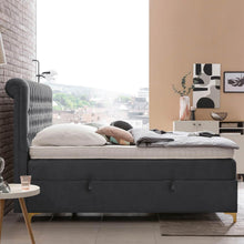 Laden Sie das Bild in den Galerie-Viewer, Bettco Boxspringbett Mit Bettkasten Dunkelgrau 140x200 Cm Ohne Topper