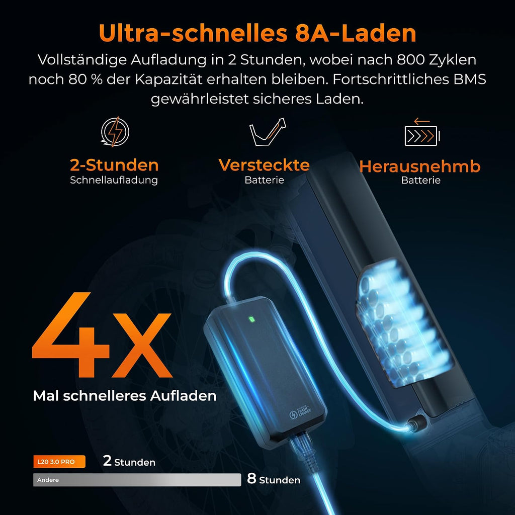 ENGWE L20 3.0 Pro E-Bike Schwarz 48V 15Ah Mittelmotor