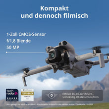 Laden Sie das Bild in den Galerie-Viewer, DJI Mini 5 Pro Fly More Combo Mit DJI RC 2 Und 1 Jahr Care C0-Zertifiziert 4K-Drohne Für Anfänger 1-Zoll CMOS Hinderniserkennung 225°-Gimbal-Rotation Grau