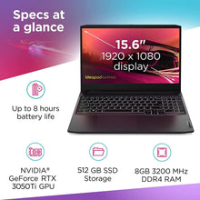 Laden Sie das Bild in den Galerie-Viewer, Lenovo IdeaPad Gaming 3 15.6" 120Hz Laptop AMD Ryzen 5-5600H 8GB RAM 512GB SSD RTX 3050 Ti 4GB GDDR6 Shadow Black