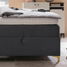 Laden Sie das Bild in den Galerie-Viewer, Bettco Boxspringbett Mit Bettkasten Dunkelgrau 140x200 Cm Ohne Topper