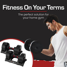 Laden Sie das Bild in den Galerie-Viewer, CORE FITNESS Verstellbares Hantel-Set 2x 22,7 Kg Schwarz