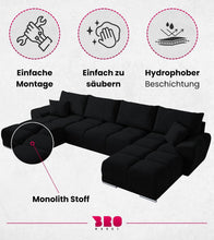 Laden Sie das Bild in den Galerie-Viewer, BROMARKT NUBES U Ecksofa mit Schlaffunktion und Bettkasten 372x184x85 cm Graphit