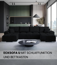 Laden Sie das Bild in den Galerie-Viewer, BROMARKT NUBES U Ecksofa mit Schlaffunktion und Bettkasten 372x184x85 cm Graphit