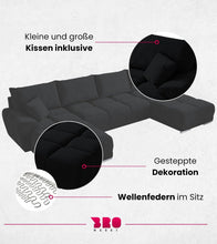 Laden Sie das Bild in den Galerie-Viewer, BROMARKT NUBES U Ecksofa mit Schlaffunktion und Bettkasten 372x184x85 cm Graphit