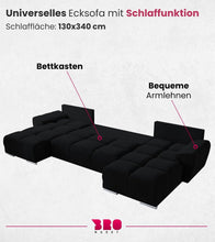 Laden Sie das Bild in den Galerie-Viewer, BROMARKT NUBES U Ecksofa mit Schlaffunktion und Bettkasten 372x184x85 cm Graphit