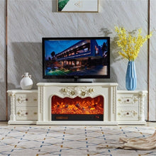 Laden Sie das Bild in den Galerie-Viewer, 80 Zoll Elfenbeinfarbener TV-Ständer Mit Elektrischem Kaminofen Extra Groß