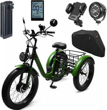 Laden Sie das Bild in den Galerie-Viewer, ZRLYbau Elektro Dreirad Für Erwachsene 24 Zoll 7 Gang Fat Tire E-Trike Mit Korb Grün