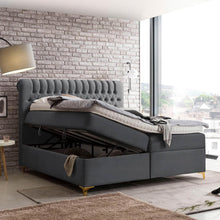 Laden Sie das Bild in den Galerie-Viewer, Bettco Boxspringbett Mit Bettkasten Dunkelgrau 140x200 Cm Ohne Topper