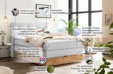 Laden Sie das Bild in den Galerie-Viewer, Belanoti Marbo Boxspringbett 140x200 Mit Bettkasten 7-Zonen Taschenfederkern Matratze Visco Topper Weißgrau H2/H3