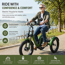 Laden Sie das Bild in den Galerie-Viewer, ZRLYbau Elektro Dreirad Für Erwachsene 24 Zoll 7 Gang Fat Tire E-Bike Grün