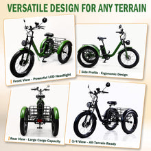 Laden Sie das Bild in den Galerie-Viewer, ZRLYbau Elektro Dreirad Für Erwachsene 24 Zoll 7 Gang Fat Tire E-Trike Mit Korb Grün
