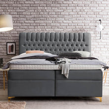 Laden Sie das Bild in den Galerie-Viewer, Bettco Boxspringbett Mit Bettkasten Dunkelgrau 140x200 Cm Ohne Topper