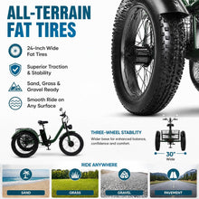 Laden Sie das Bild in den Galerie-Viewer, ZRLYbau Elektro Dreirad Für Erwachsene 24 Zoll 7 Gang Fat Tire E-Bike Grün
