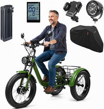 Laden Sie das Bild in den Galerie-Viewer, ZRLYbau Elektro Dreirad Für Erwachsene 24 Zoll 7 Gang Fat Tire E-Bike Grün