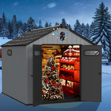 Laden Sie das Bild in den Galerie-Viewer, Hmluxury Harzplastik-Lagerhaus 8x10ft Geräteschuppen Spitzdach Grau-Weiß
