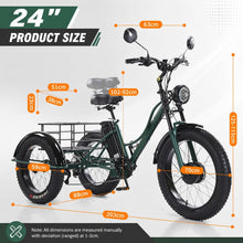 Laden Sie das Bild in den Galerie-Viewer, ZRLYbau Elektro Dreirad Für Erwachsene 24 Zoll 7 Gang Fat Tire E-Trike Mit Korb Grün