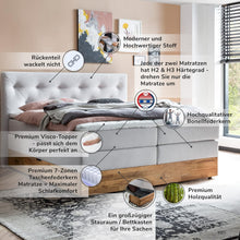 Laden Sie das Bild in den Galerie-Viewer, Belanoti MARBO Boxspringbett 180x200 Mit Bettkasten 7-Zonen Taschenfederkern Matratze Inklusive Visco Topper Weißgrau