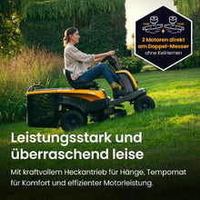 Laden Sie das Bild in den Galerie-Viewer, Stiga Akku-Aufsitzmäher Swift 372e mit 4 x 5 Ah Akkus und 1 x Ladegerät