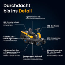 Laden Sie das Bild in den Galerie-Viewer, Stiga Akku-Aufsitzmäher Swift 372e mit 4 x 5 Ah Akkus und 1 x Ladegerät